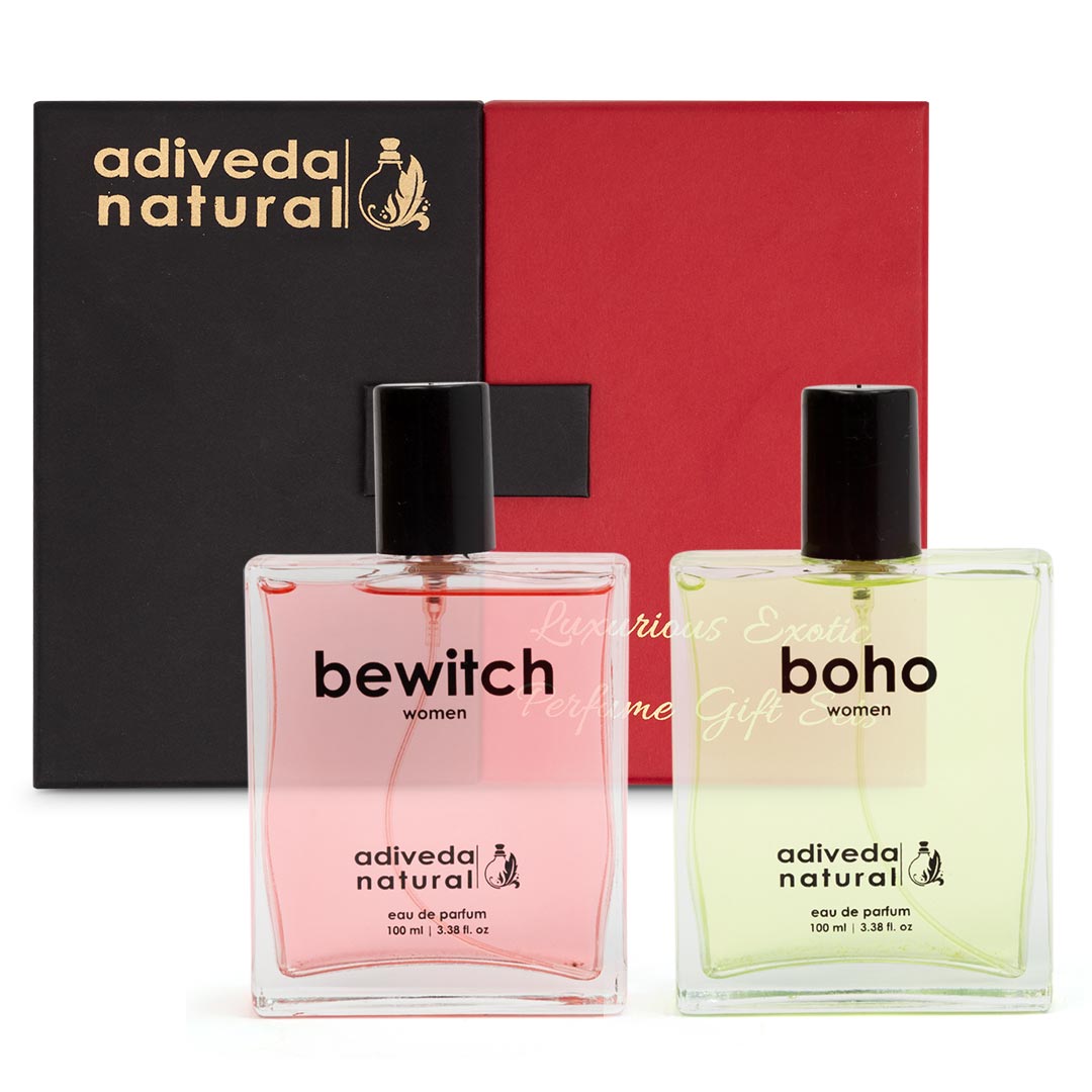 women perfume gift set | Bewitch and Boho perfume for women | Bewitch Perfume For Women | Boho And Bewitch Perfume For Women | Perfume | Oud | Scent | Fragrance | Colonge | Eau De Parfum | Sweet Perfume | Spicy Perfume | Floral Perfume | Fresh Perfume | Natural Perfume | Organic Perfume | India | Adiveda Natural | Adiveda Natural Perfume | 100 ml Perfume