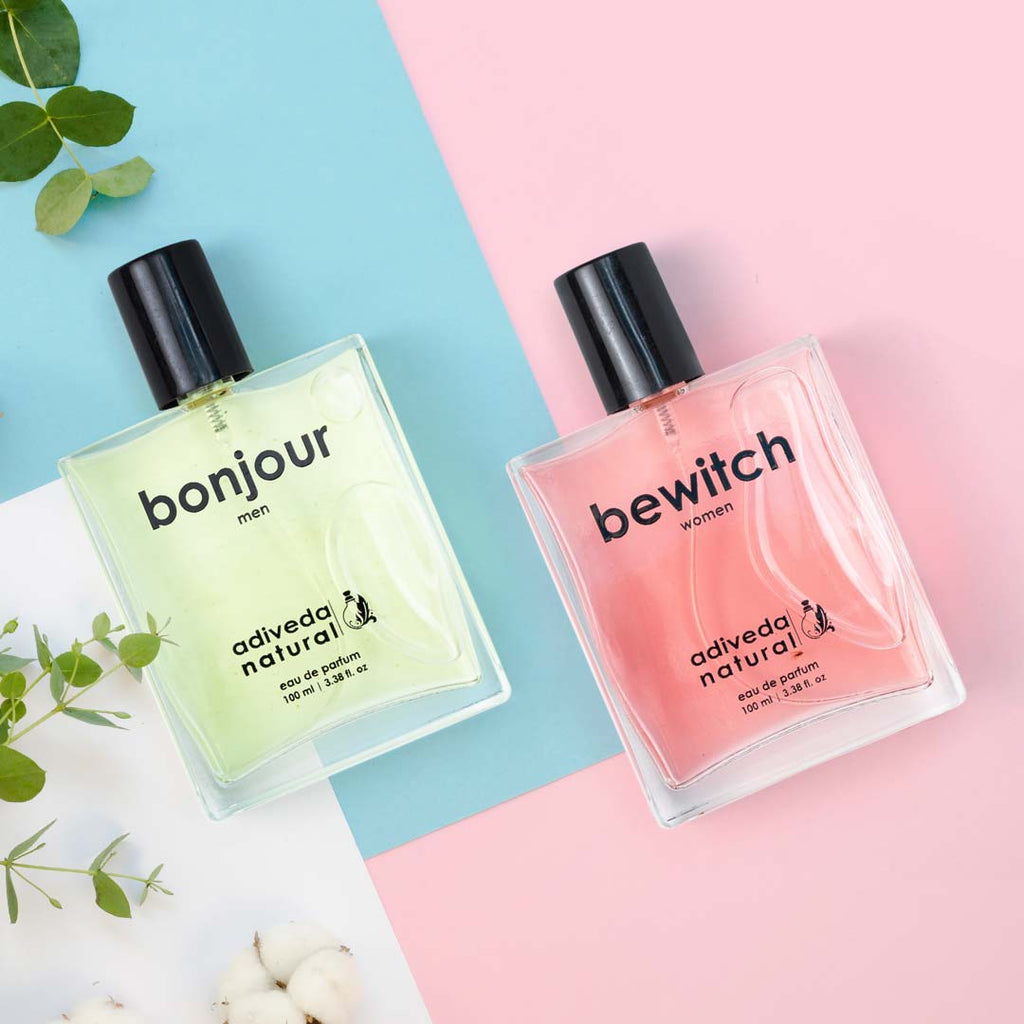 perfume gift set | bonjour and bewitch | Bonjour Perfume For Men | Bewitch Perfume For Womnen | Perfume  | Colonge | Scent | Eau De Parfum | Fragrance | Floral Perfume | Fresh | Woody Perfume | Spicy Perfume | Fresh Perfume | Perfume | Natural Perfume | Organic Perfume | Indian Perfume | Adiveda Natural Perfume | Adiveda Natural | 100 ml Perfume