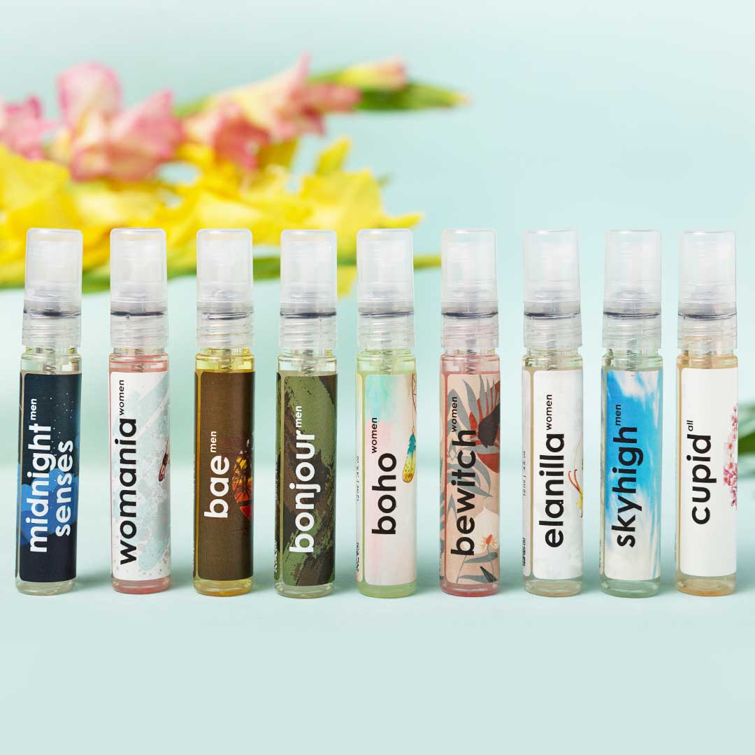 Adiveda natural perfume trial set combo | perfume miniatures | mini perfume set | perfume samples | perfume testers | perfume trial set | pocket perfumes | luxury perfumes | Woody | Fresh | Spicy | Aqua men | Cologne | Scent | Fragrance | Eau De Parfum | Natural Perfume Organic Perfume | Adiveda Natural Perfume 