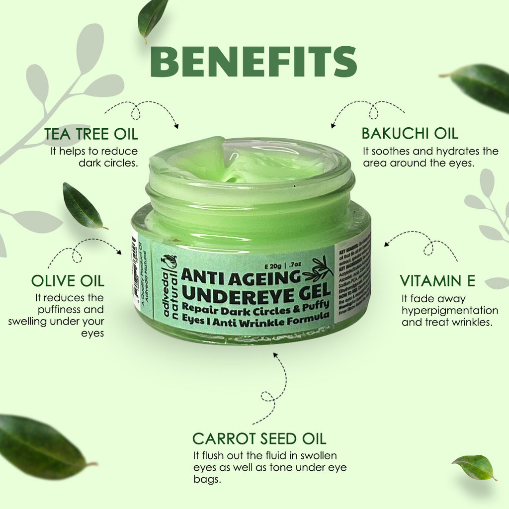 Anti Ageing Undereye Gel For Wrinkles, Darkness and Puffy Eyes 20 Gms - Adiveda Natural | Anti Ageing Undereye Gel For Wrinkles, Darkness and Puffy Eyes 20 Gms | Anti Ageing Under Eye Gel | For Wrinkles | Darkness | Puffy Eyes | 20gm | Fashion | Shopping | Lifestyle | Natural | Oraganic | Remove Darkness Under Eye | Soft Eyes | For Women | For men | Fashion | Shopping | Beauty Cosmetics | Cosmetics Product India | Adiveda Natural